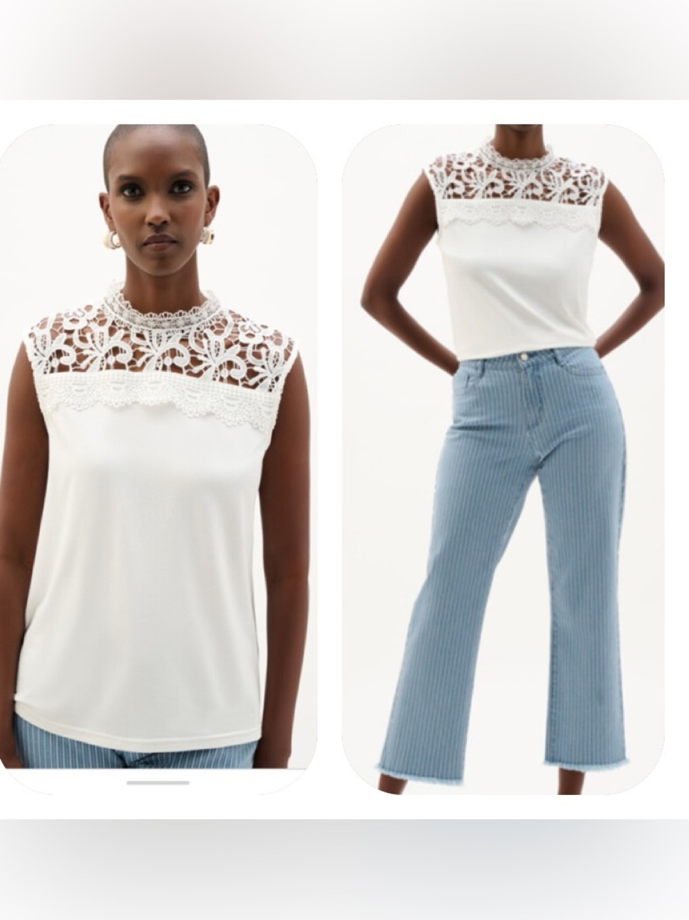 Joseph Ribkoff White Sleeveless Lace Top